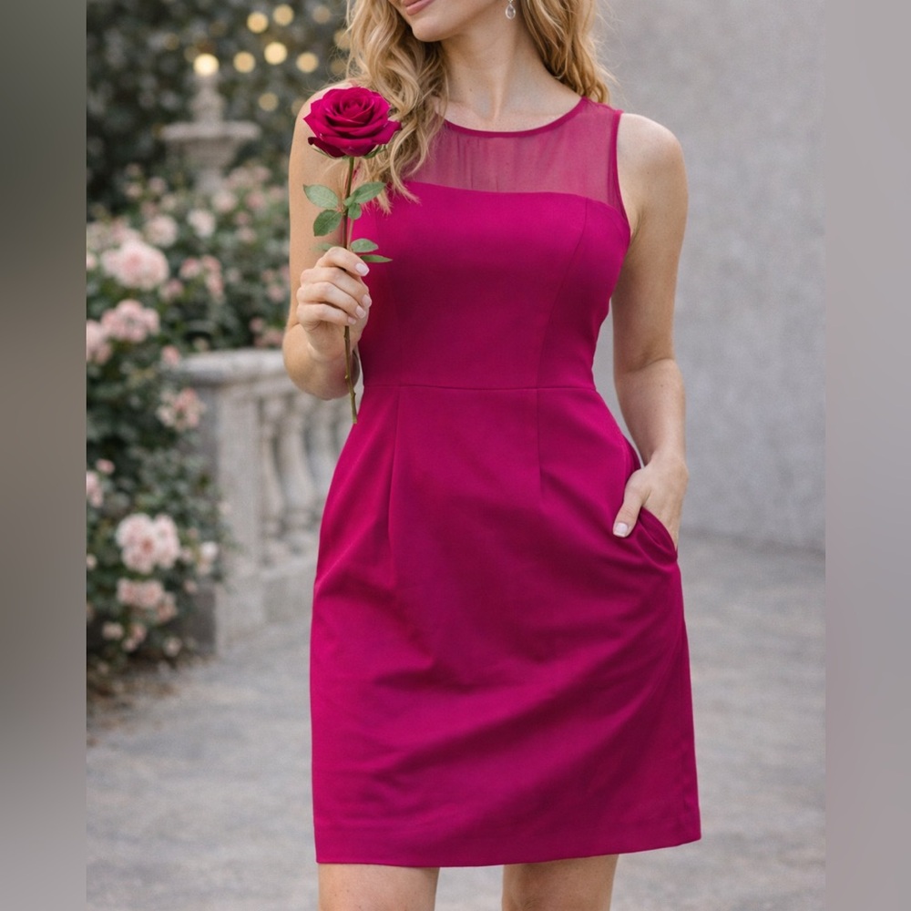Worthington Fuchsia Pink Sleeveless Mini Dress Pockets Size 8 Career Cocktail